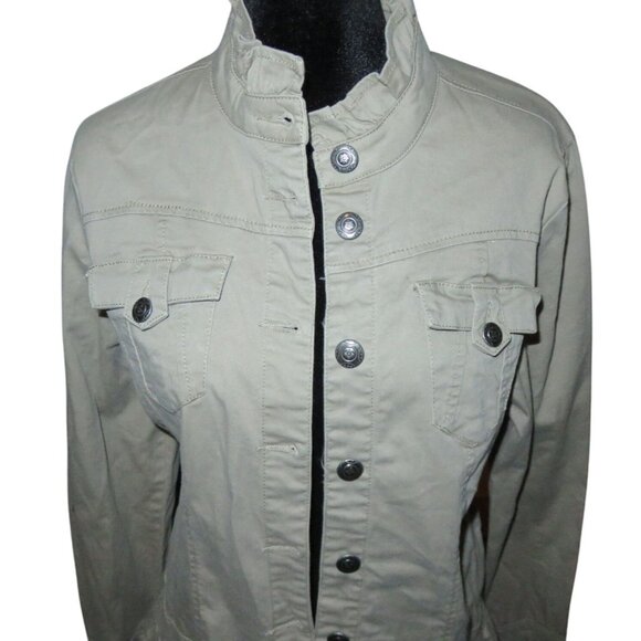 BOGO Baccini Tan Cotton & Spandex Jacket with Ruffle Trim size Large - Picture 2 of 8